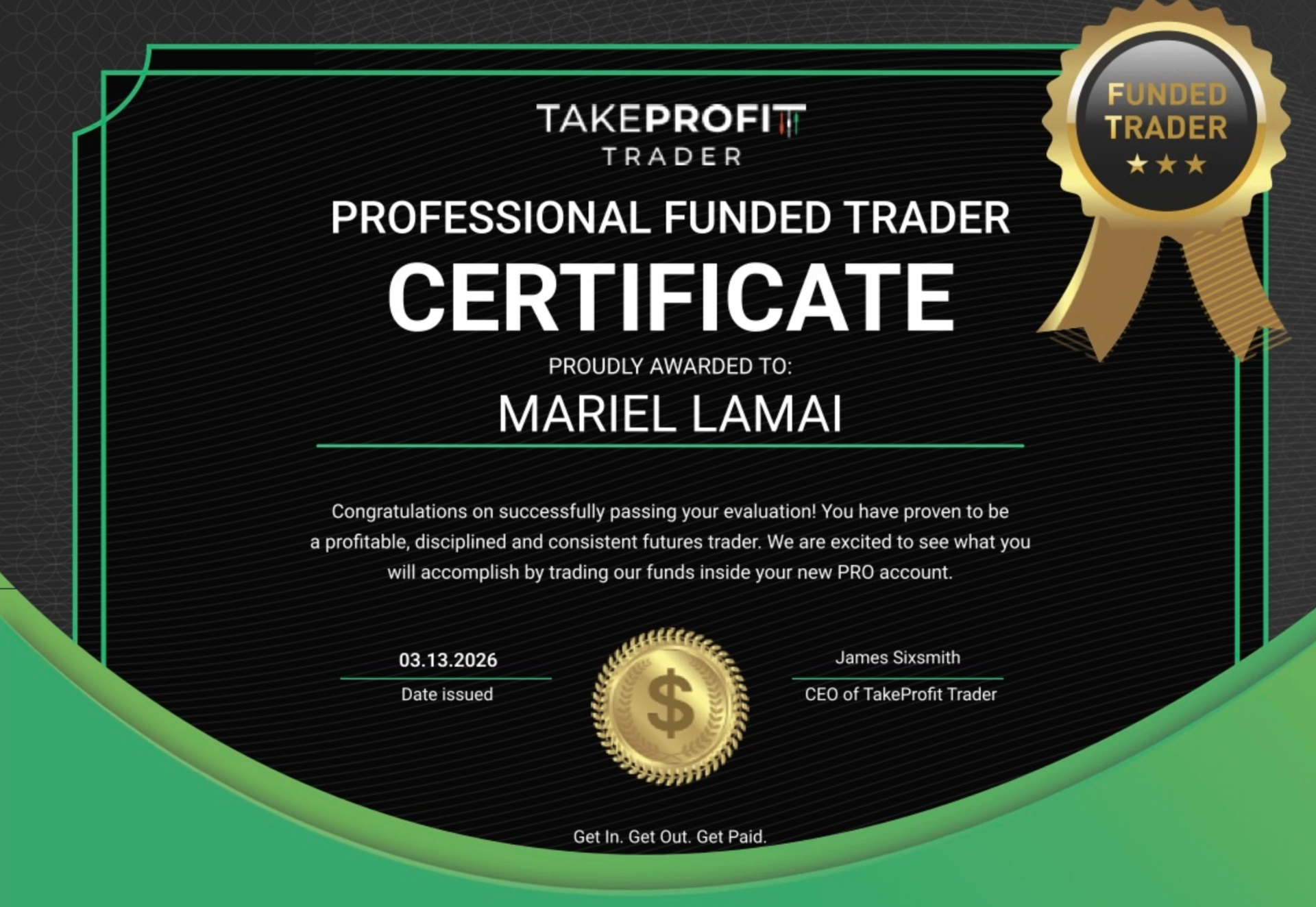 Funded trader certificate